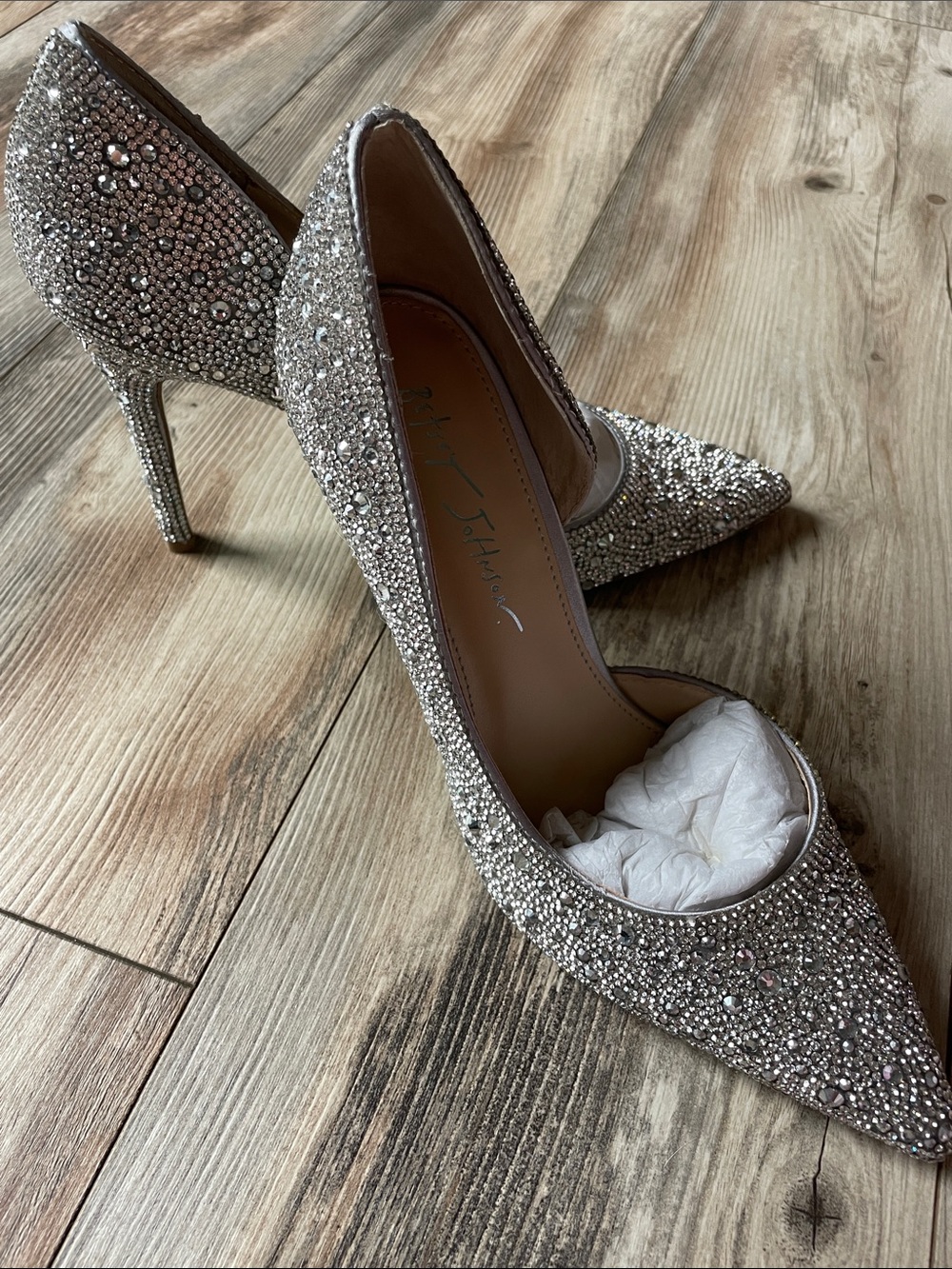 Betsey Johnson Silver Crystal Pointed Toe Pumps - Picture 2 of 6
